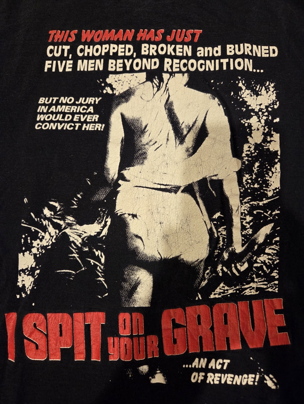 ☠I SPIT ON YOUR GRAVE (MOVIE) - VINTAGE HOMEMADE SLEEVELESS SHIRT - MENS SIZE XL